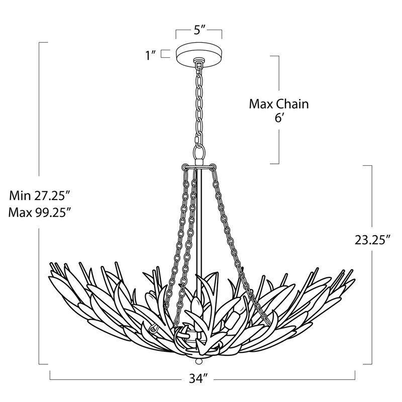River Reed 6 - Light Chandelier, Antique Gold Leaf
