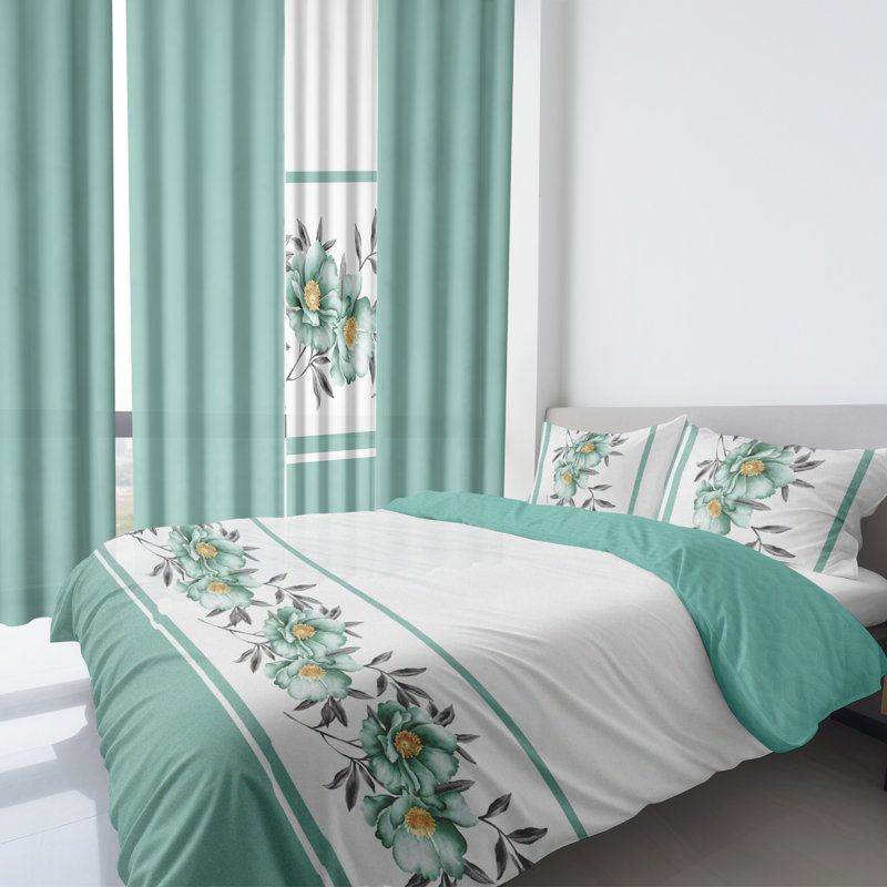 Ensemble d'édredon pour très grand lit 9 pièces, lit de luxe toutes saisons dans un sac pour la chambre à coucher, avec rideaux assortis, microfibre douce, rose vert