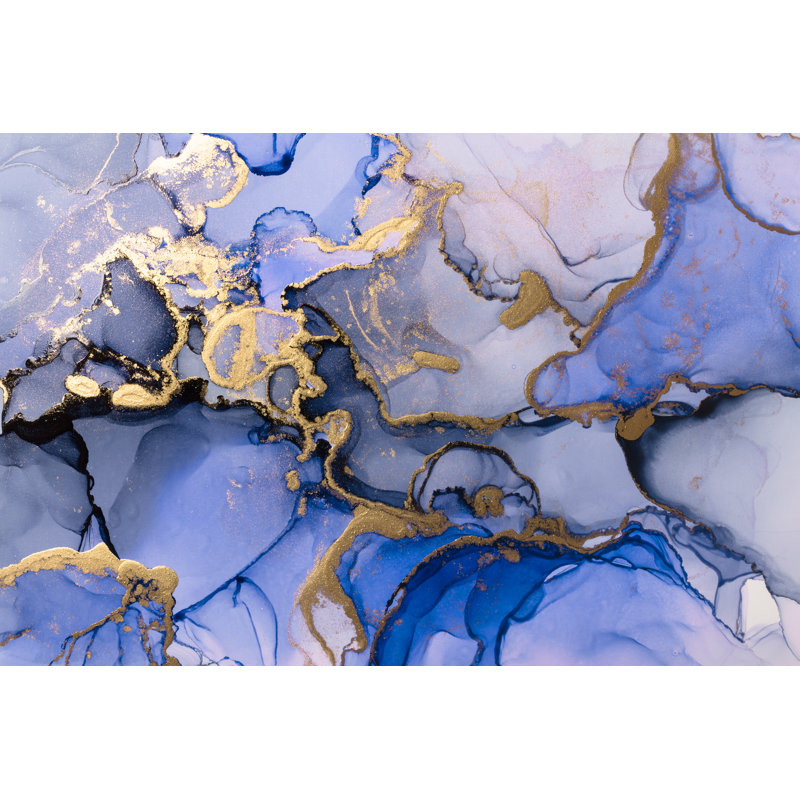 Anaum Blue And Gold Wallpaper - Wrapped Canvas Painting, 30cm H x 46cm W x 3.8cm D
