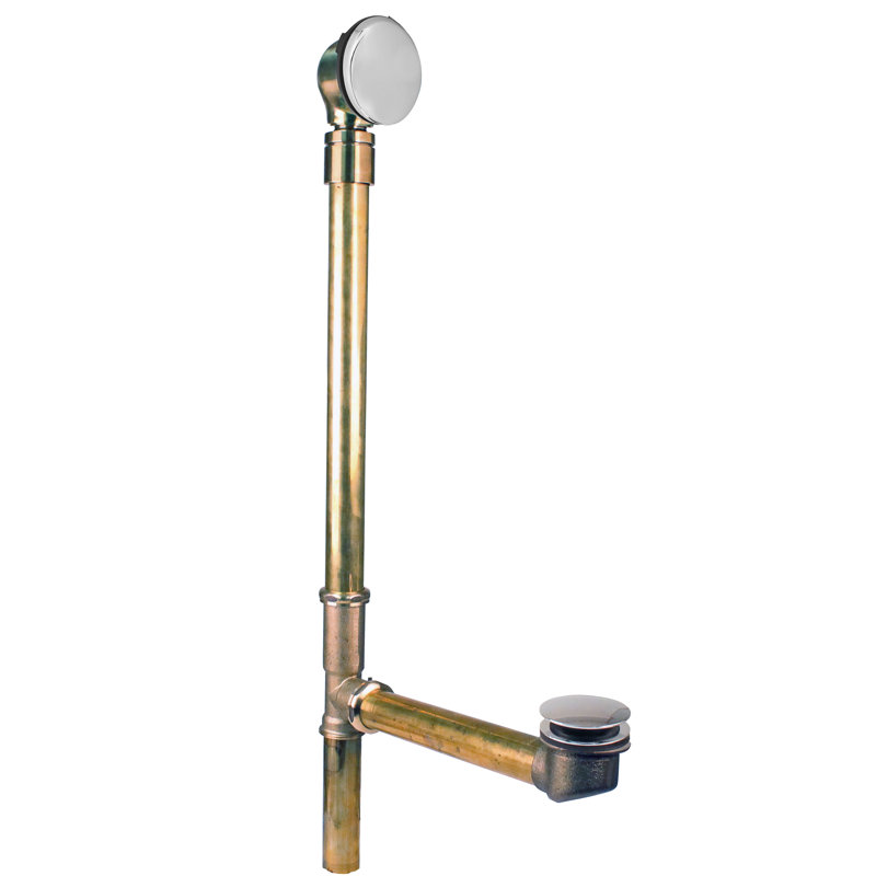 25" Tip-Toe Bathtub Leg Drain Assembly with No-Hole Overflow on Adjustable Ball Joint, Polished Chrome