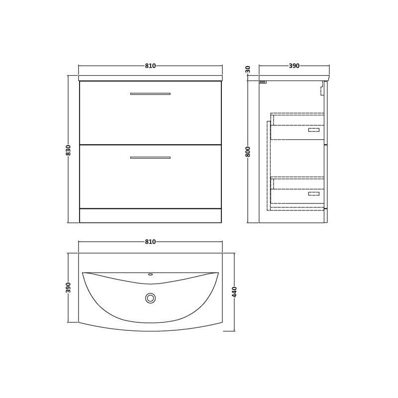 Arno 810mm Single Bathroom Vanity with Integrated Vitreous China Basin, Satin Gray