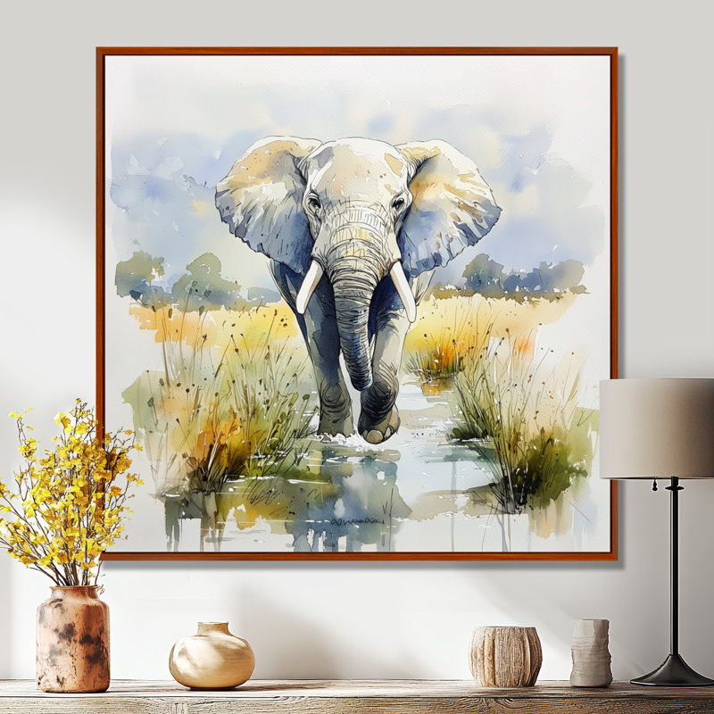 Éléphant géant doux en Afrique - Éléphant, impression d'art mural, Reproduction avec cadre flottant, Brun, 16" H x 16" W