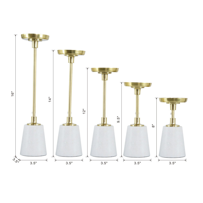 Set of 5 Gold and Marble Taper Candleholders