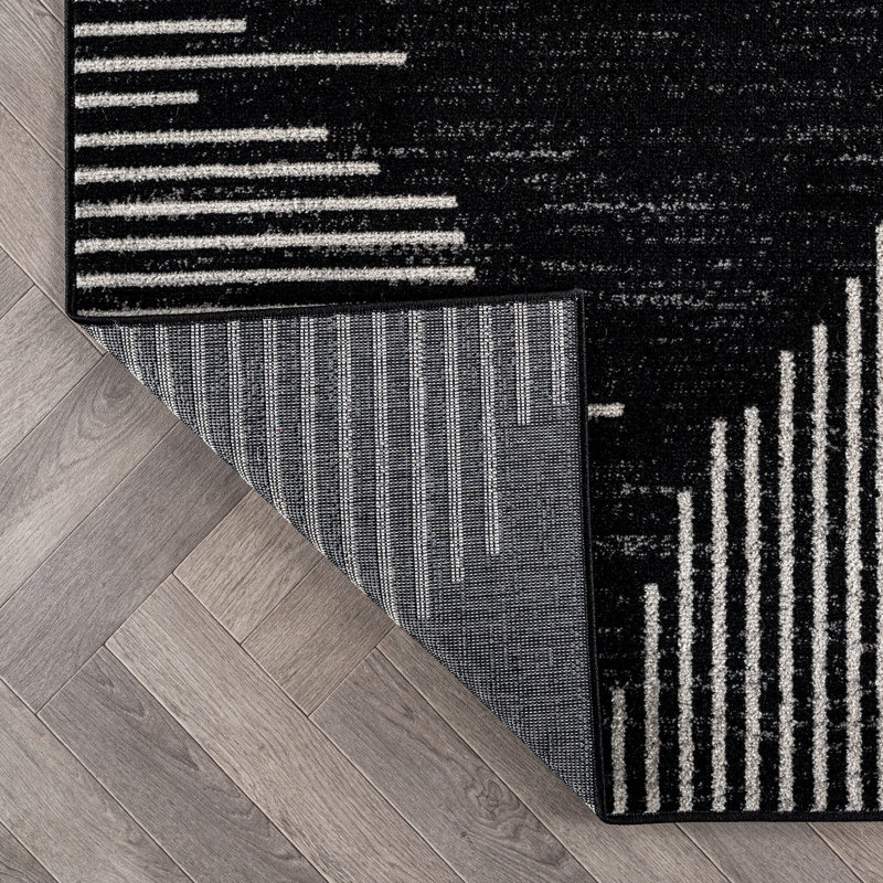 Modern Abstract Area Rug Minimal Contemporary Design, Noir / blanc, Rectangulaire 2 pi x 3 pi