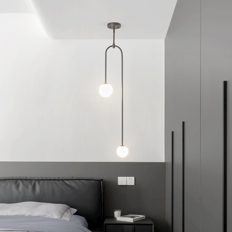 Luminaire suspendu moderne en verre de lait 2 lumières Mid Century Century, Noir mat