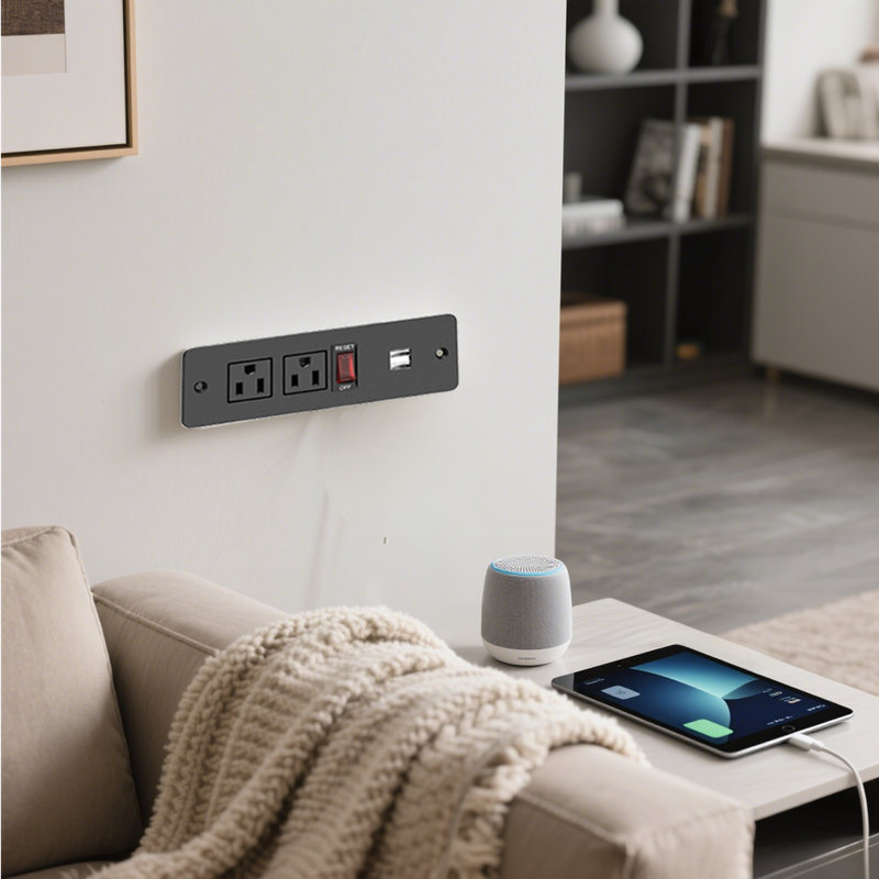 Recessed Power Strip With Switch Flush Mount Hidden Charging Station With Usb Plug Multiple Surge Protector Outlet Extender With Extension Cord For Furniture Nightstand Bed Conference Table (black)