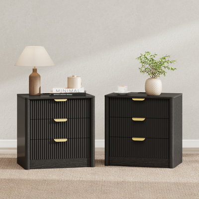 Table de chevet cannelée noire 2 pièces