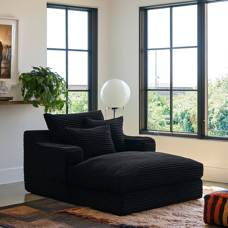 Chaise longue surdimensionnée avec porte-gobelets - Canapé à compression coussiné, Noir
