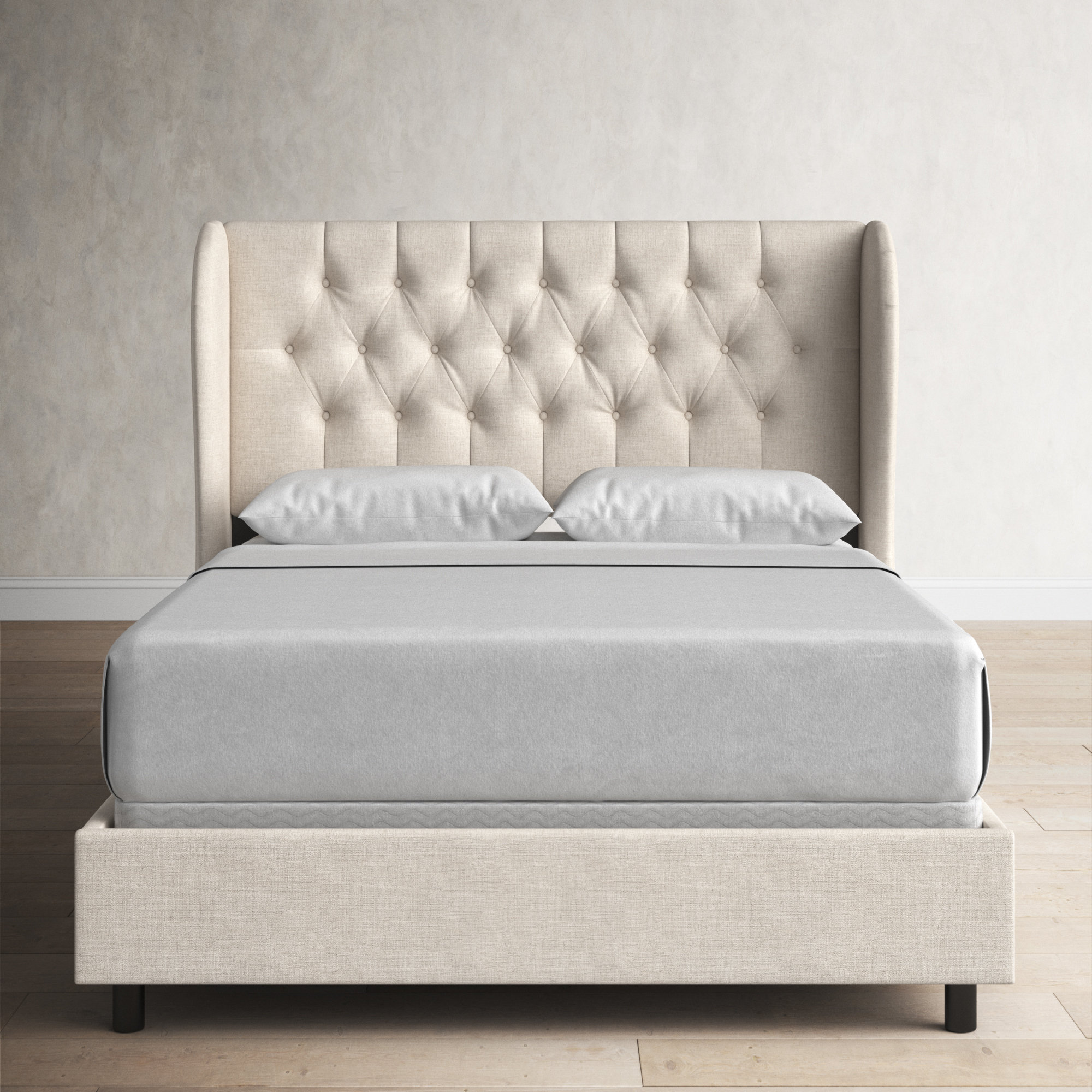 Tomey Upholstered Wingback Bed, Classic Otter Performance Velvet, King