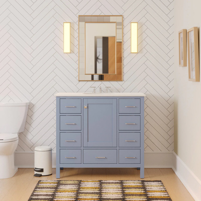 Ensemble de meuble-lavabo simple 42 po Claudett, Bleu poudré, Blanc d'ingénierie