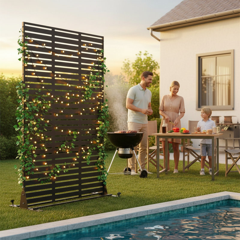 Ensemble de paravents d'extérieur en métal 71 pouces H 71 po pour terrasse de balcon, robuste et résistant à la rouille - 2 options d'assemblage, lattes horizontales