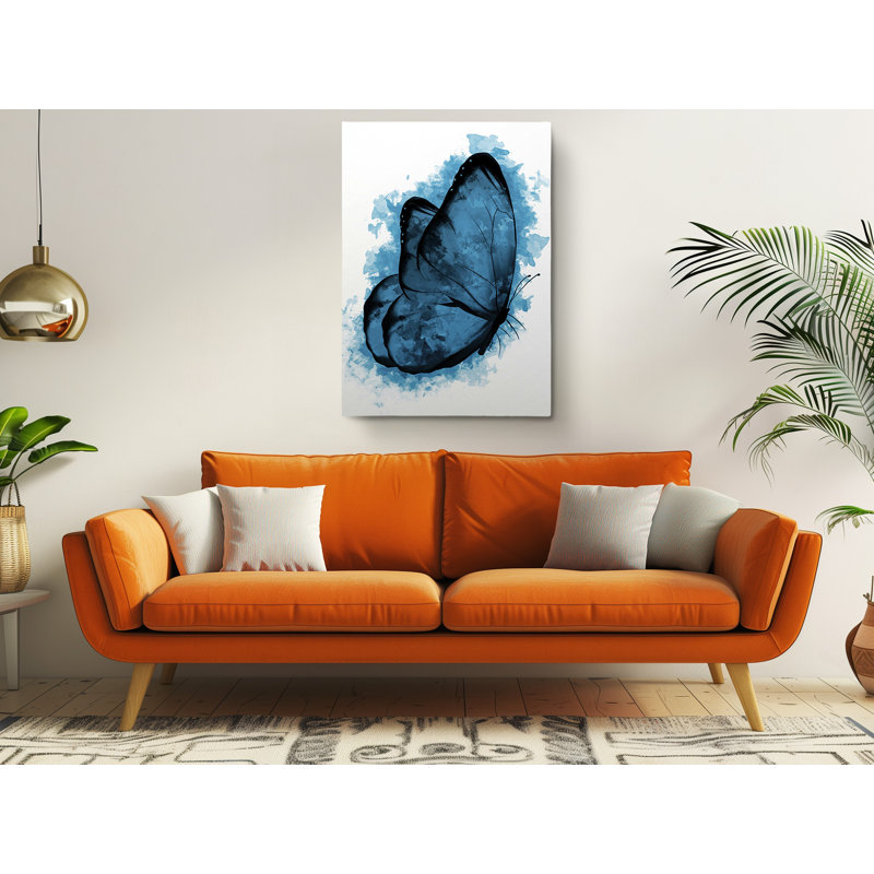 Abstrait papillon bleu, reproduction d'art sur toile, H 24 po x l 16 po