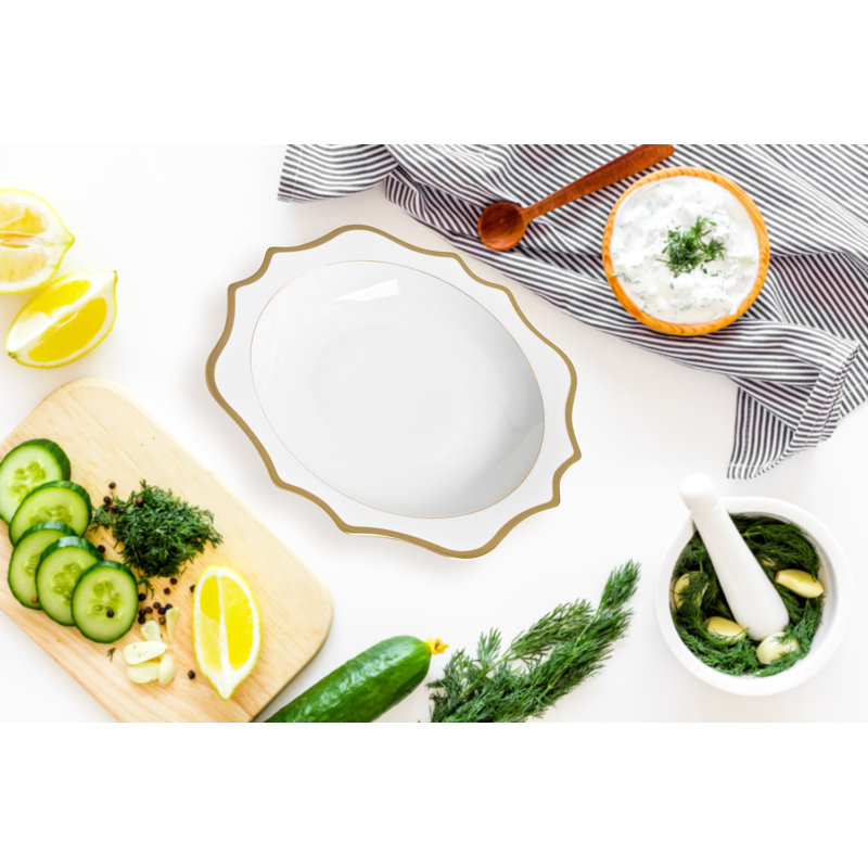 Annas Palette Porcelain Salad Bowl, Antique White/Gold