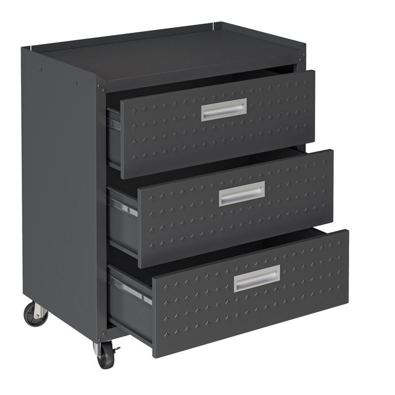 Fortress 30" W Modern 3-Drawer Metal Mobile Garage Storage Cabinet in Charcoal Gray, Charcoal Gray
