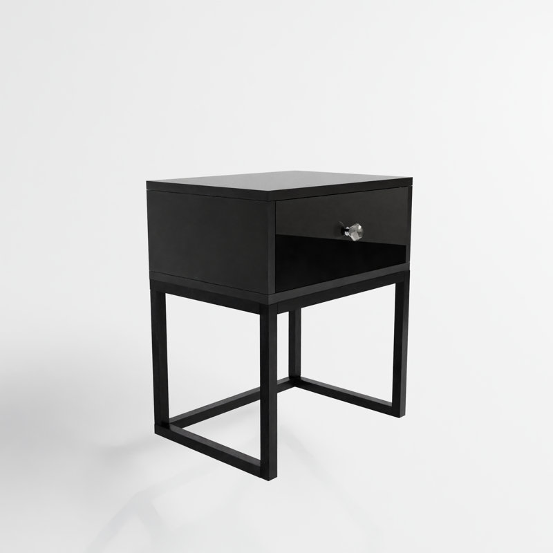 Centreville 40cm W Metal Bedside Table, Glossy Black/Black