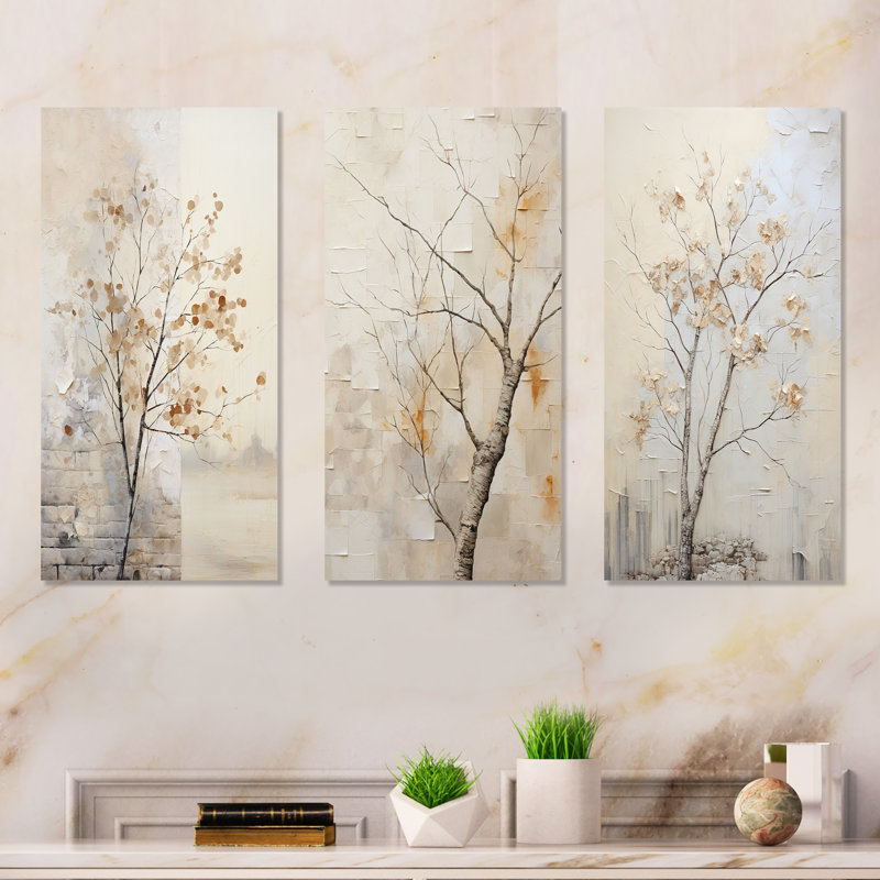 Minimalisme sycomore arbre paysage - arbre sycomore toile ensemble d'art mural de 3, Toile tendue, H 28 po x l 36 po