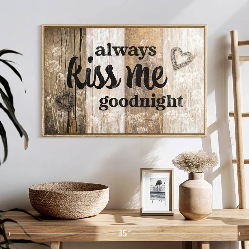 Plaque murale Kiss Me Goodnight, 13 po x 9 po, Cadre flottant en bois naturel