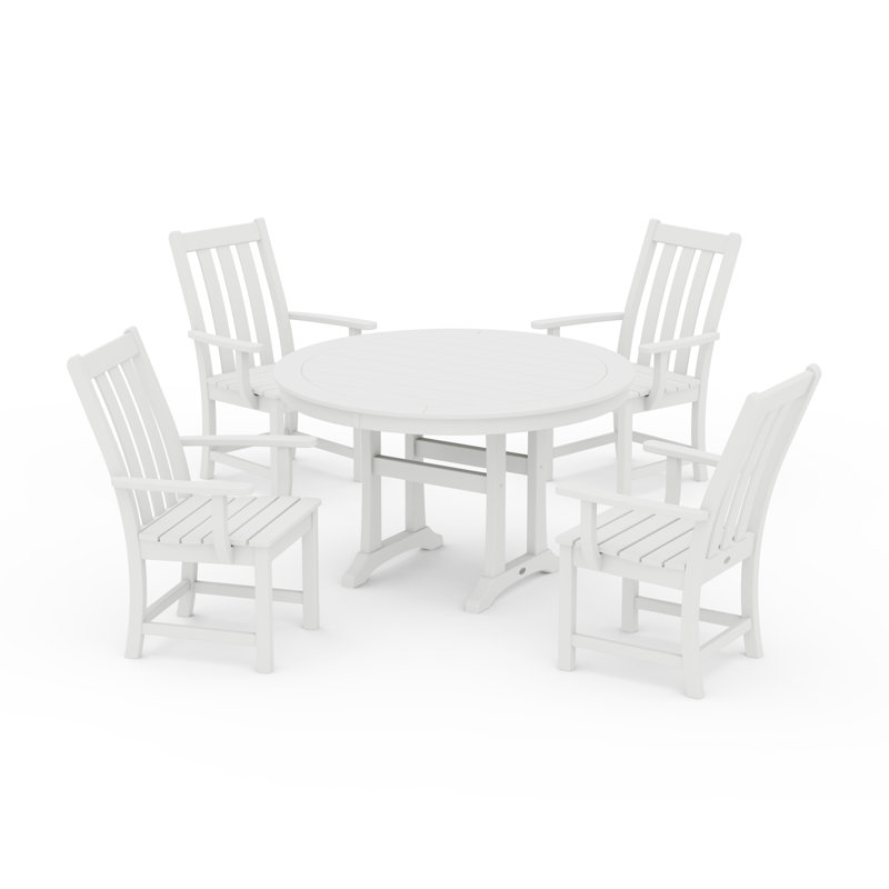 POLYWOOD Vineyard 5-Piece Round Dining Set with Trestle Legs, White