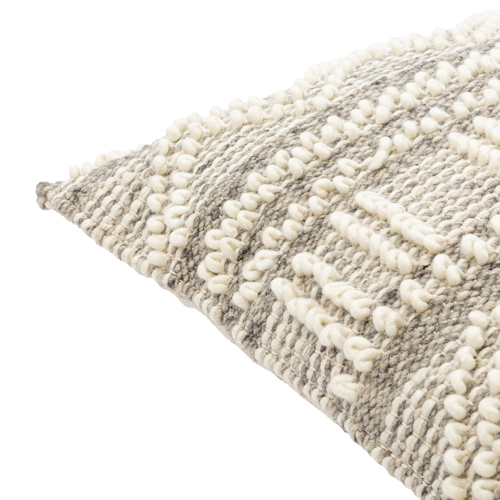 Doralia Embroidered Wool Lumbar Throw Pillow, Taupe, Polyester/Polyfill