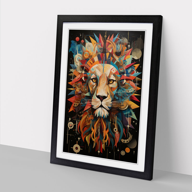 Leo Zodiac Dadaism No.2 - Single Picture Frame Print on Wood, 64cm H x 46cm W x 2cm D, Black Framed