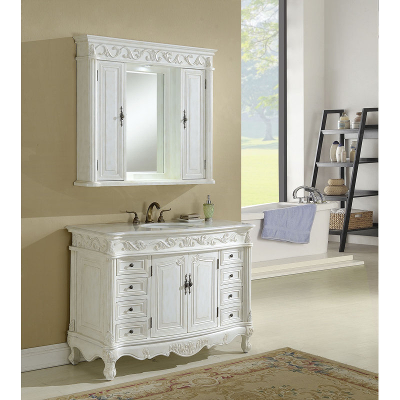48'' Single Bathroom Vanity with Top, Antique White, Pure White