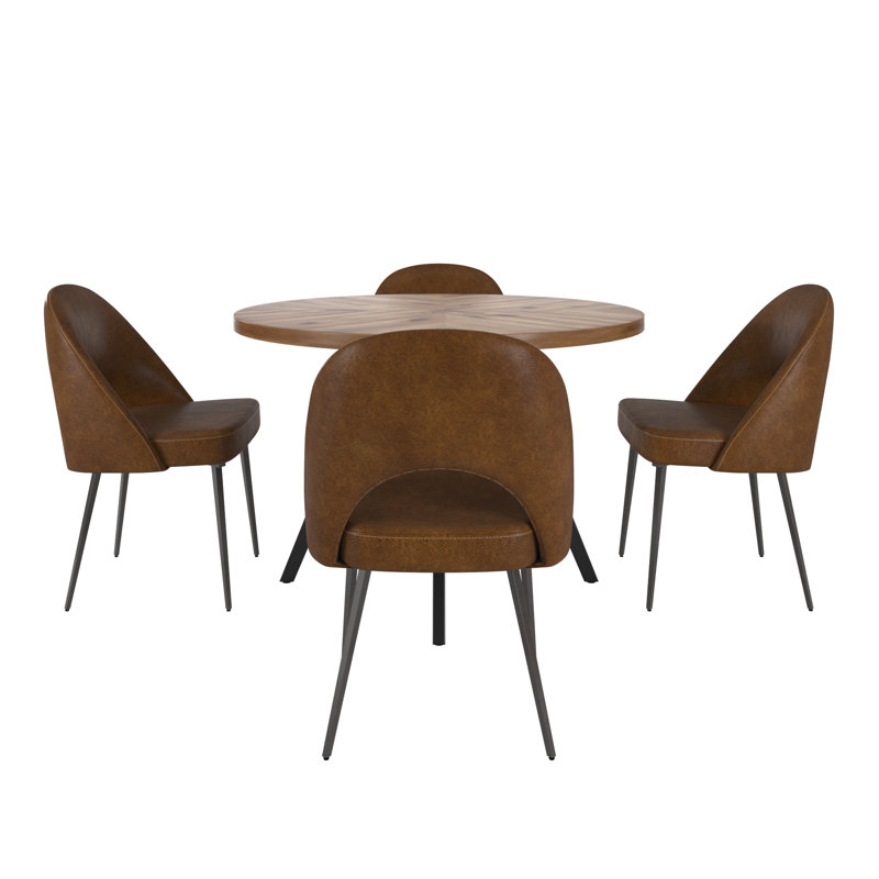 Ensemble de table de salle à manger et de chaises rembourrées 45 po Aurthur, Brun