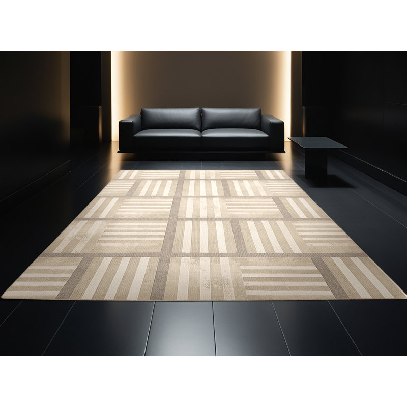 Tapis abstrait moderne et contemporain lavable à la machine Ritner du 4 juillet en beige - reliure beige, 2 x 4