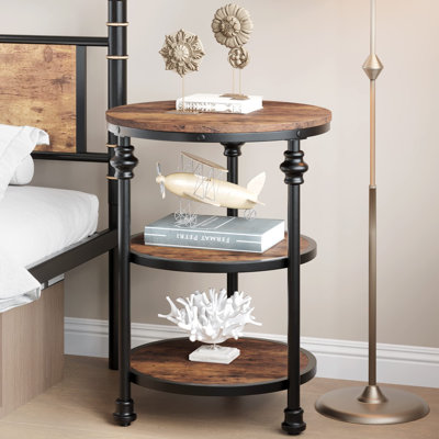 Petite table d'appoint, table de bout ronde avec 3 tablettes, table basse d'appoint avec structure en acier pour les petits espaces