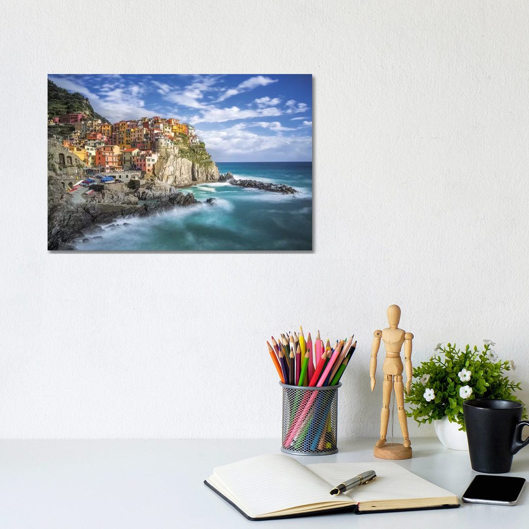 Italy, Manarola. Coastal Town. by Jaynes Gallery - Wrapped Canvas Print