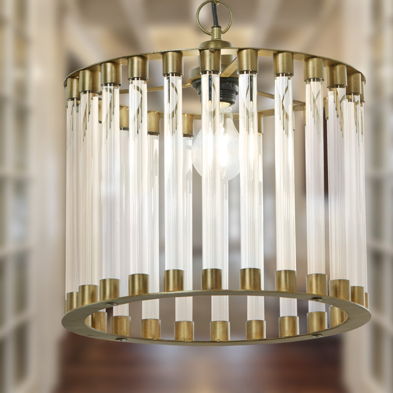 13"W Dornall Clear Glass and Metal Drum Chandelier, Gold