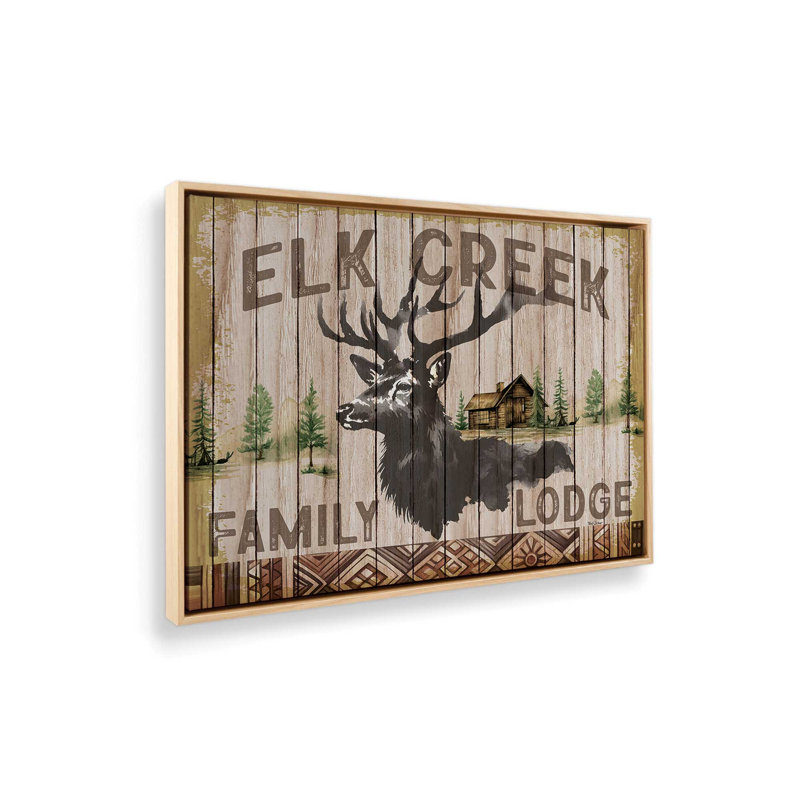 «Elk Creek Family Lodge» par Nicole DeCamp, reproduction d'art, L 40 x H 30, Tanné, Toile avec cadre