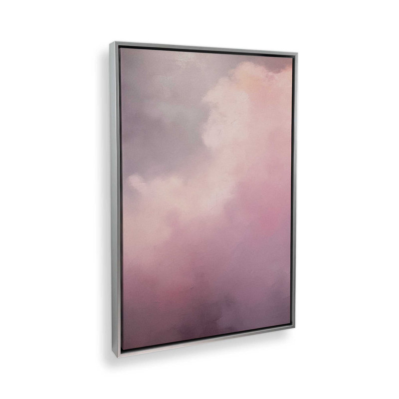 Impression sur toile 48 "x 32" Skyline pastel v1, Cadre flottant en chrome poli, H 14 po x l 10 po x P 1,75 po
