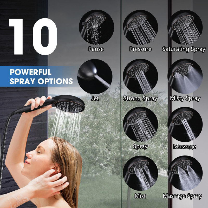 Handheld Shower Head With 10 Functions, Bronze