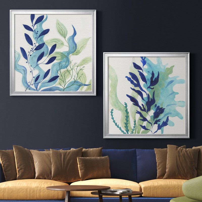 Blue Coral I - ensemble de 2 peintures, Toile encadrée, H 22,5 po x l 45 po, Silver