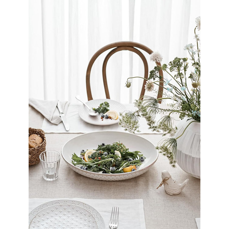 Ensemble de 2 bols de service en céramique (blanc arctique) - 45 oz / 74 oz, 11,8 po / 13,7 po pour pâtes, salade, dinde, fruits, réceptions