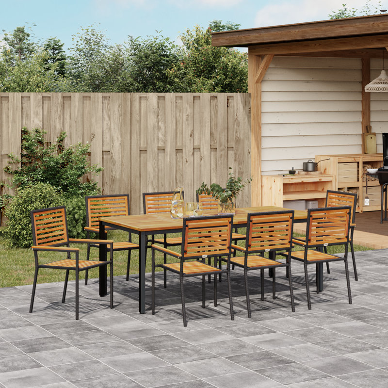9 Piece Garden Dining Set, Black