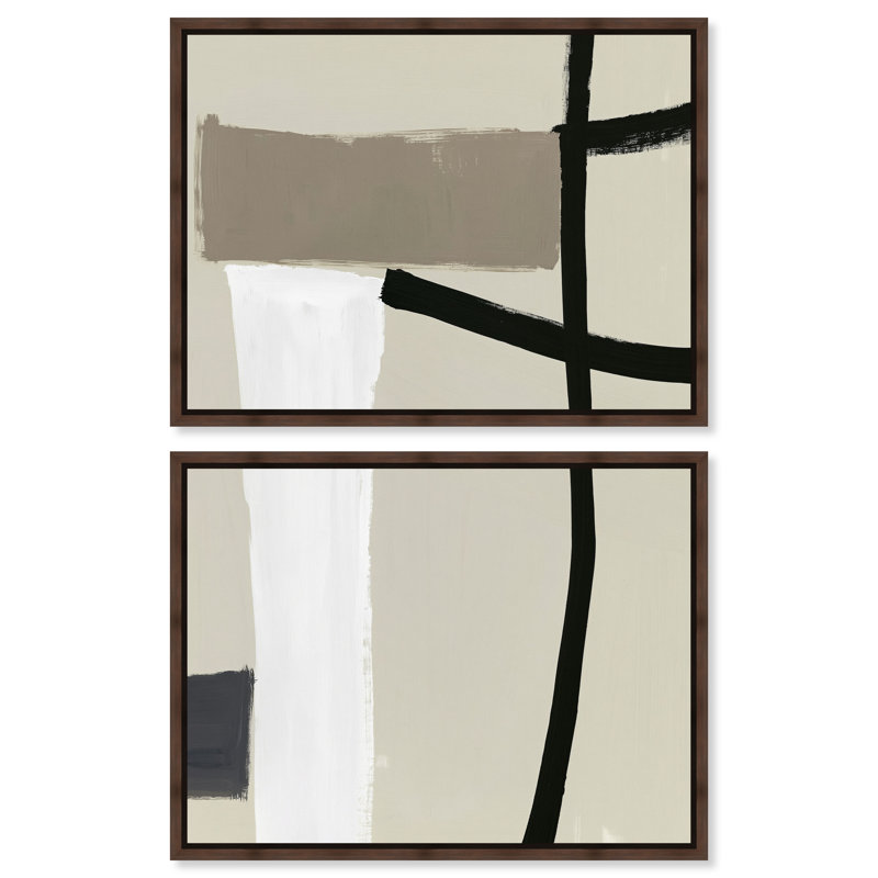 Ensemble d'art bohème minimaliste « Géométrie linéaire II » sur toile encadrée par Art Remedy, cadre noir, 48 x 36