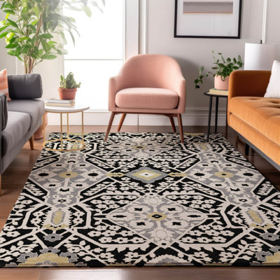 Premium Machine Washable Prisco Black Rug