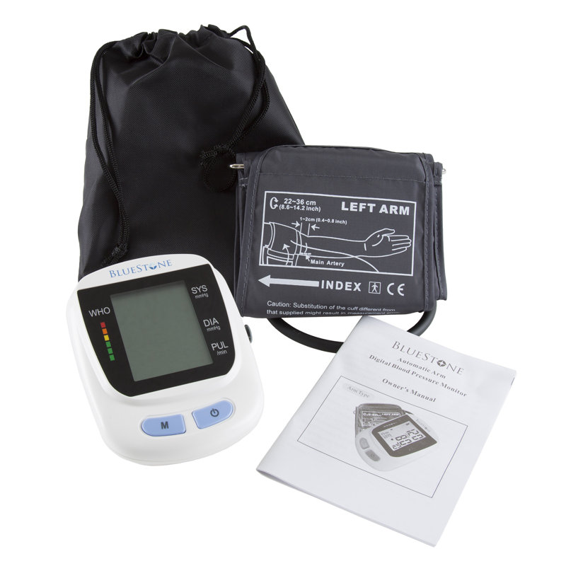 Bluestone Automatic Blood Pressure Monitor - Pulse Measuring Machine with Digital LCD Screen, Adjustable Cuff, and Storage Case