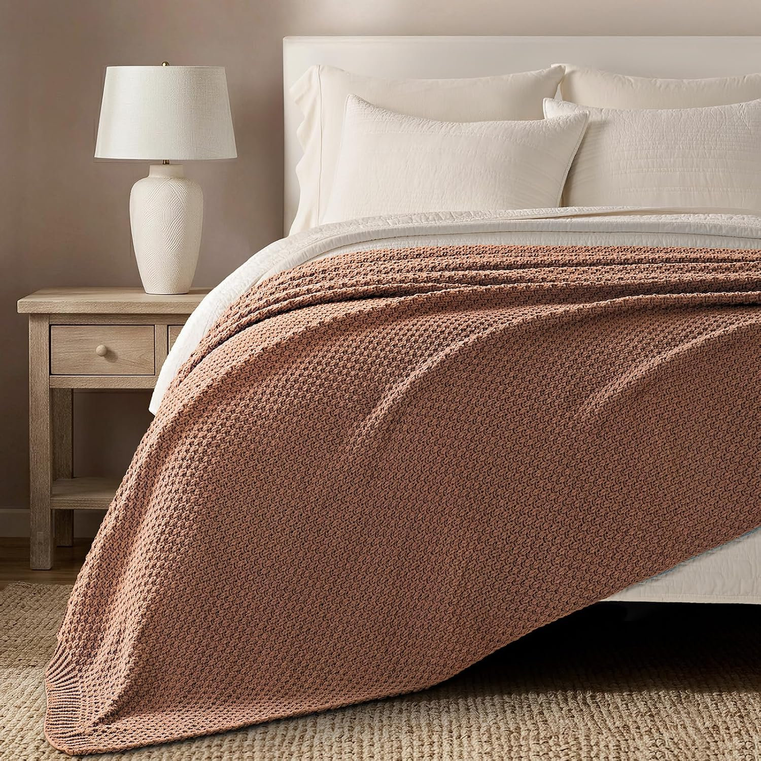 Chunky Chenille Knit Throw Blanket, 90" L x 90" W, Terracotta Clay