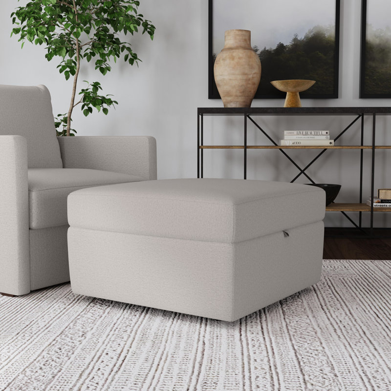 Flex 31" Wide Square Storage Ottoman, Light Gray Polyester Blend