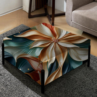 Or et bleu sarcelle Cosmic Essence - Grand repose-pieds carré en marbre