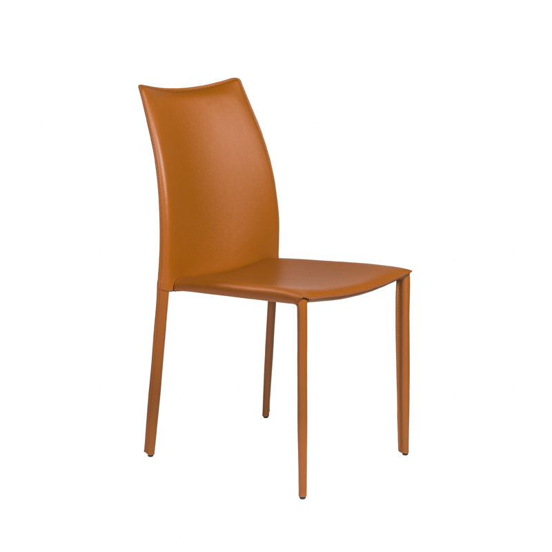 Two Pieces of Irmingard Premium All Black Leather Match Stacking Dining Chairs, Terracotta, Terracotta