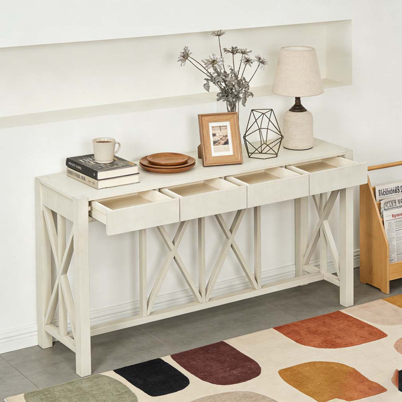 Console 60 po avec 4 tiroirs spacieux, Beige