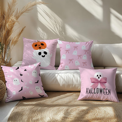 4 housses de coussin décoratives à motif de fantômes mignons