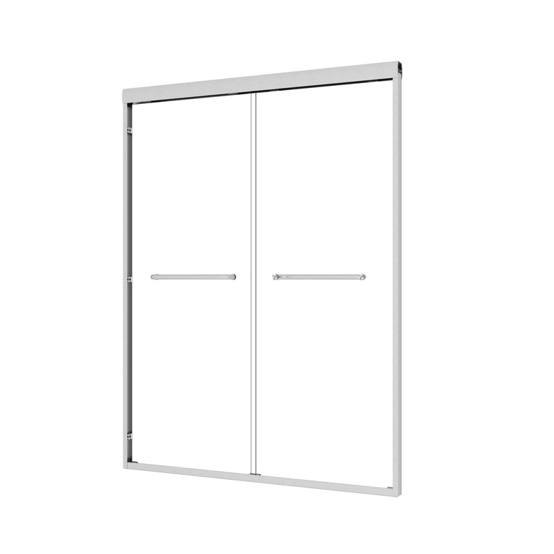 Verre trempé de 56 à 60 po avec film antidéflagrant, porte de douche coulissante à cadre en aluminium, 1/4 po (6 mm), poignée en acier inoxydable