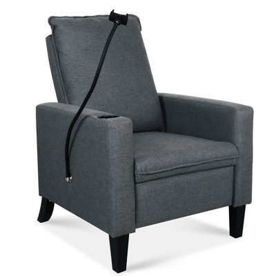 Gray Recliner For Adults - Modern Fabric With Adjustable Back And Phone & Cup Holder, Living Room Bedroom Chair Holder Ideal