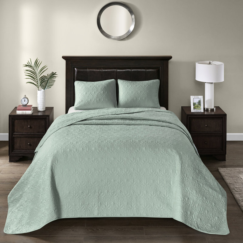 Couvre-lit réversible double rembourrage en coton doux et chaud Élégant accessoire de chambre à coucher avec 2 taies décoratives assorties pour une texture supplémentaire