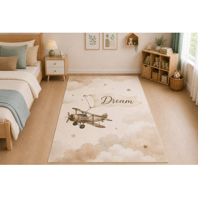 Tapis « Ultra Fin » 152 x 213 cm (5 pi x 7 pi) à motifs d'avions et de nuages, idéal pour la chambre d'enfant, la chambre à coucher, le salon et le bureau à domicile. Tapis doux à poils courts avec envers antidérapant en silicone.