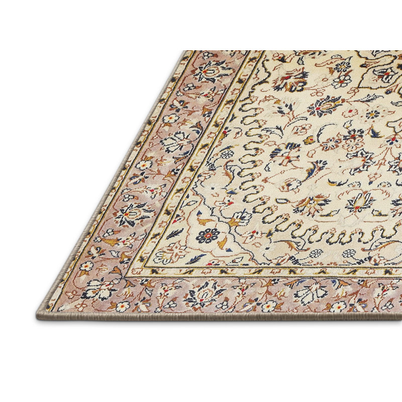 Laine tissée à la machine de style oriental/polyester beige/rose clair Tapis décoratif, Rectangle 6 pi x 9 pi